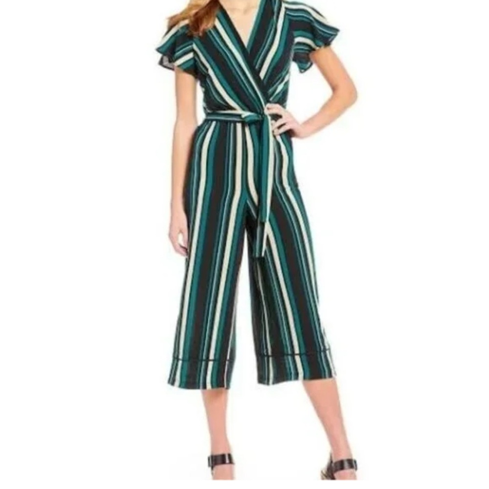 As U Wish Teal and Black Striped Jumpsuit